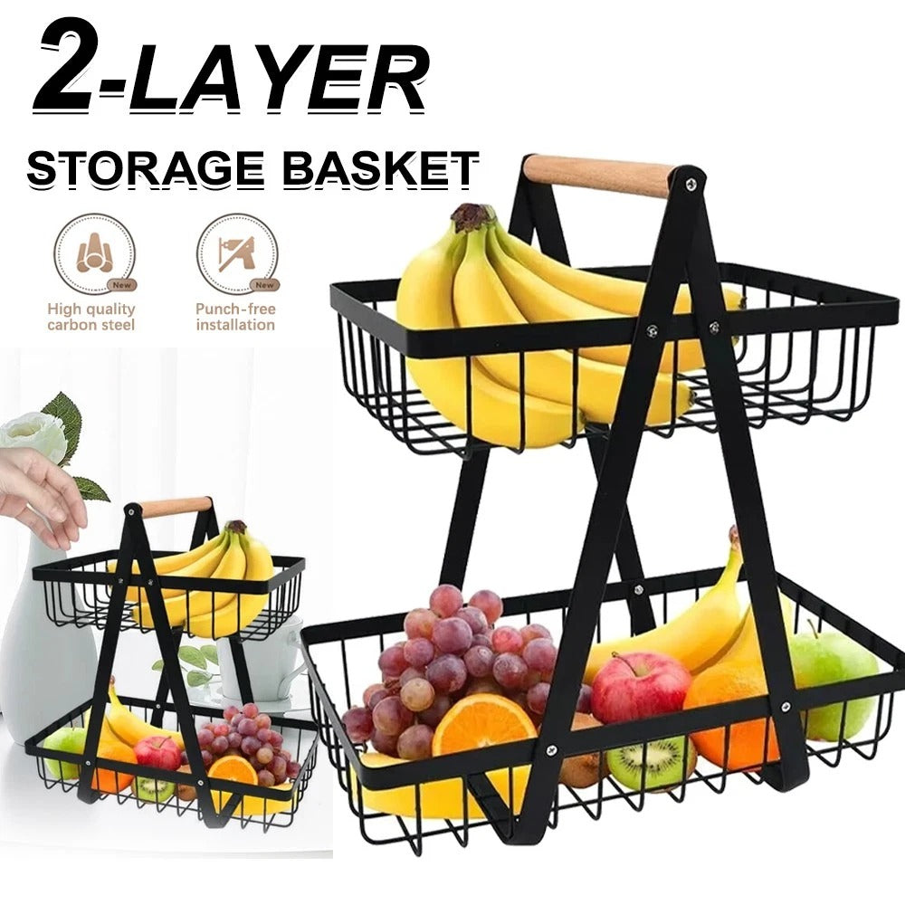 2-Tier Iron Fruit & Vegetable Storage Basket